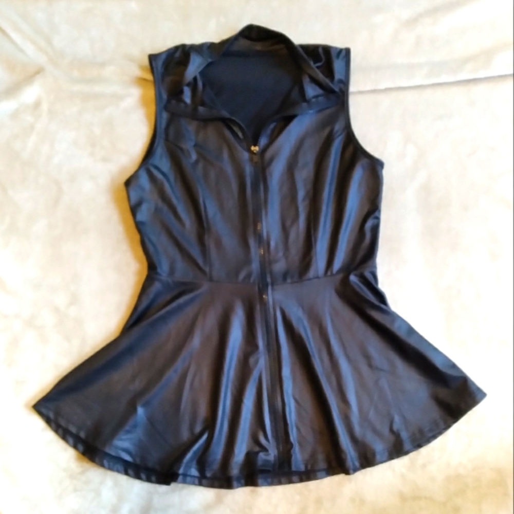Faux Leather Peplum Zipper Top